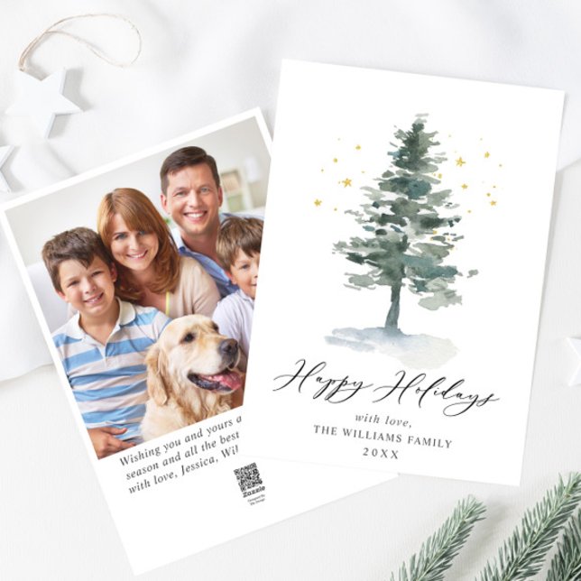 Minimalist Elegant Pine Tree Christmas Photo Holiday Card (Creator Uploaded)