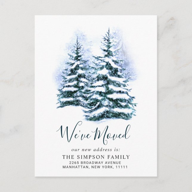Minimalist Elegant Pine Tree Moving Announcement Postcard (Front)
