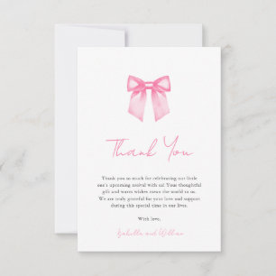 Minimalist Elegant Pink Bow Shower Thank You Card