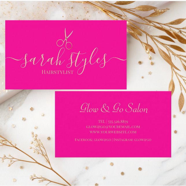 Minimalist Elegant Pink Gold Hairstylist Business Card (Creator Uploaded)