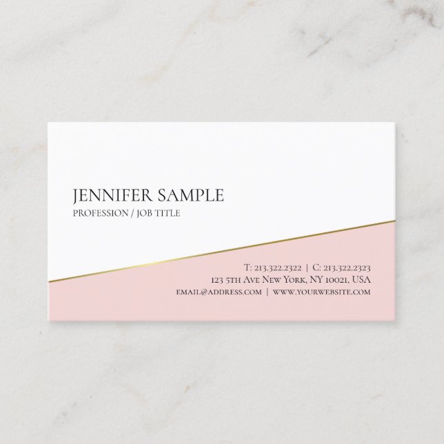 Minimalist Elegant Pink Gold White Professional Business Card (Front)