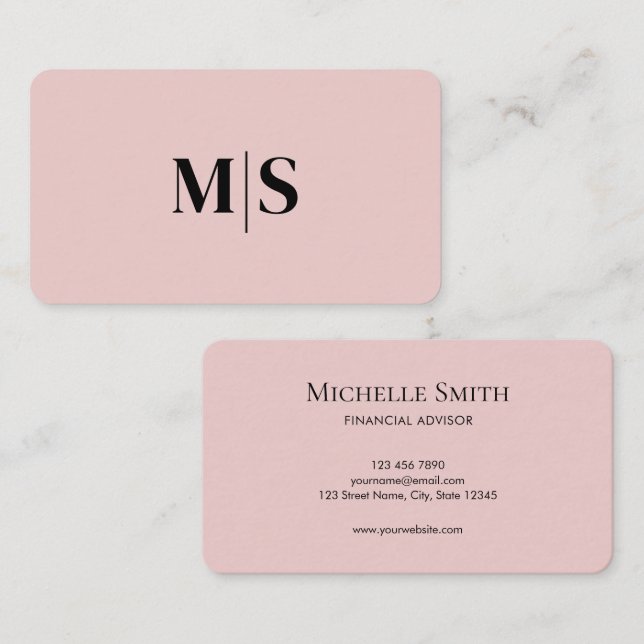 Minimalist Elegant Pink Monogram Initial Executive Business Card (Front/Back)
