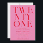 Minimalist Elegant Pink Red Bold 21st Birthday Invitation<br><div class="desc">Modern 21st birthday invitation featuring elegant minimalist typography and design in pink red colour.</div>