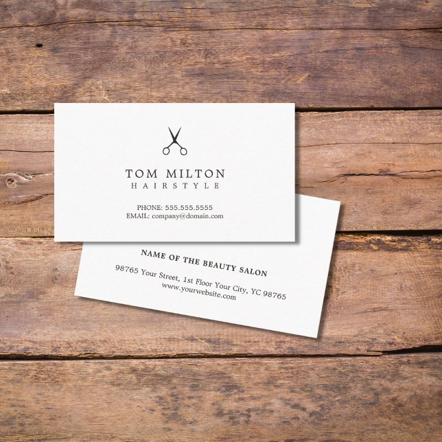 Minimalist Elegant Plain Black White Hairdresser Business Card (Creator Uploaded)