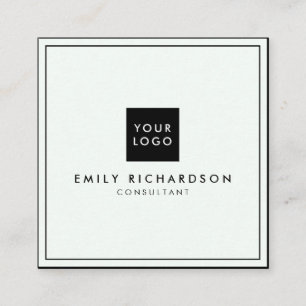 Minimalist elegant plain mint black add your logo square business card