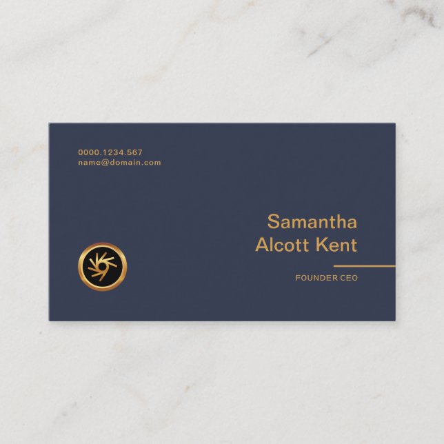Minimalist Elegant Plain Simple Charming Blue CEO Business Card (Front)