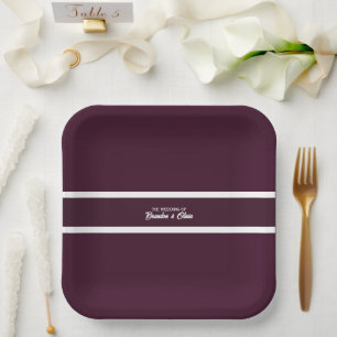 minimalist Elegant Plum Purple and White Stripes  Paper Plate