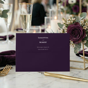 Minimalist Elegant Plum Purple Floral Wedding Envelope