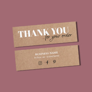 Minimalist Elegant Printed Kraft White Thank You Mini Business Card