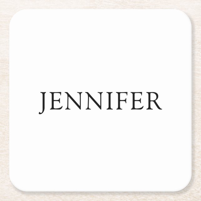 Minimalist Elegant Professional Name Square Design Paper Coaster (Front)