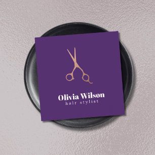Minimalist Elegant Purple Rose Gold Scissors Hair Square Business Card
