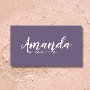 Minimalist Elegant Purple White Makeup Artist Business Card