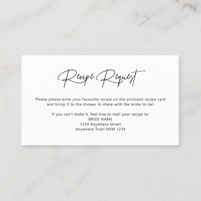 Minimalist Elegant Recipe Request Card (Front)