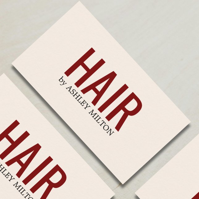 Minimalist Elegant Red Beige Bold Hair Salon Business Card (Creator Uploaded)