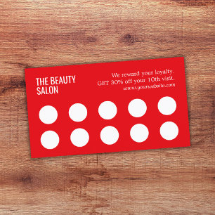 Minimalist Elegant Red White 10 Salon Loyalty Card
