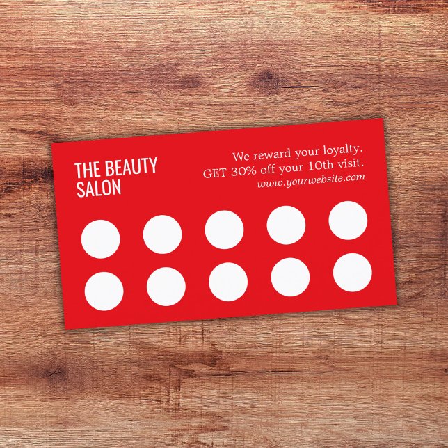 Minimalist Elegant Red White 10 Salon Loyalty Card (Creator Uploaded)
