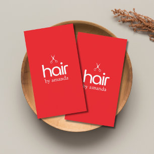 Minimalist Elegant Red White Bold Scissors Hair Business Card