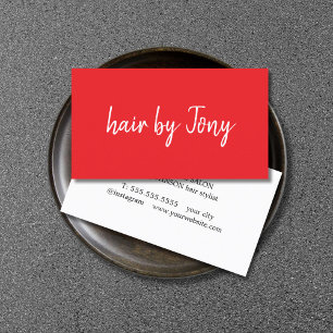 Minimalist Elegant Red White Hair Stylist Business Card