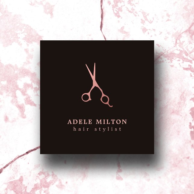 Minimalist Elegant Rose Gold Scissors Hairstylist Square Business Card (Creator Uploaded)