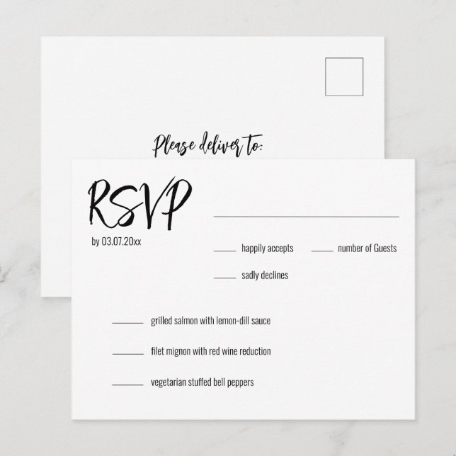 💍 Minimalist Elegant RSVP & menu choice Postcard (Front/Back)