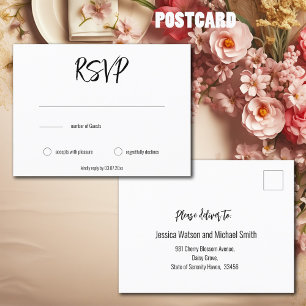 💍 Minimalist Elegant RSVP & number of Guests Postcard