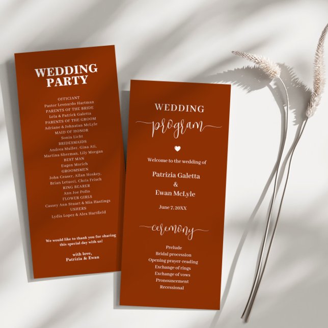 Minimalist Elegant Rust Terracotta Wedding flat  Programme (Creator Uploaded)