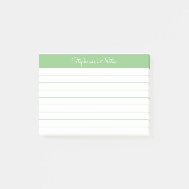 Minimalist Elegant Sage Green Lined Personalised Post-it Notes (Front)