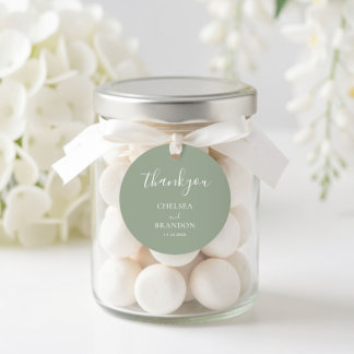 Minimalist Elegant Sage Green Thank You Wedding Classic Round Sticker