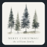 Minimalist Elegant Scandinavian Christmas Tree Square Sticker<br><div class="desc">Embody the spirit of the holiday season with a Scandinavian Christmas sticker,  featuring three hand-painted watercolor Christmas trees. Each tree,  adorned with soft green and grey hues and gentle textures,  display the simplicity and beauty of minimalist elegant Nordic design bringing a festive cosy scandi hygge style to your holiday.</div>