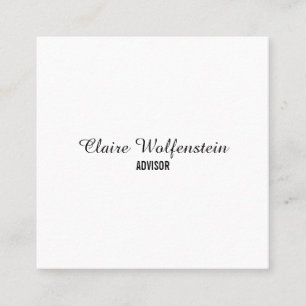 Minimalist Elegant Script Black and White Square Business Card