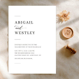 Minimalist Elegant Script Black and White Wedding Invitation