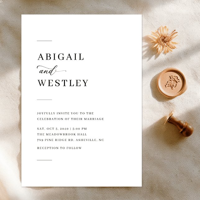 Minimalist Elegant Script Black and White Wedding Invitation (Creator Uploaded)
