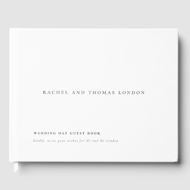 Minimalist Elegant Script Black White Wedding Guest Book (Front)