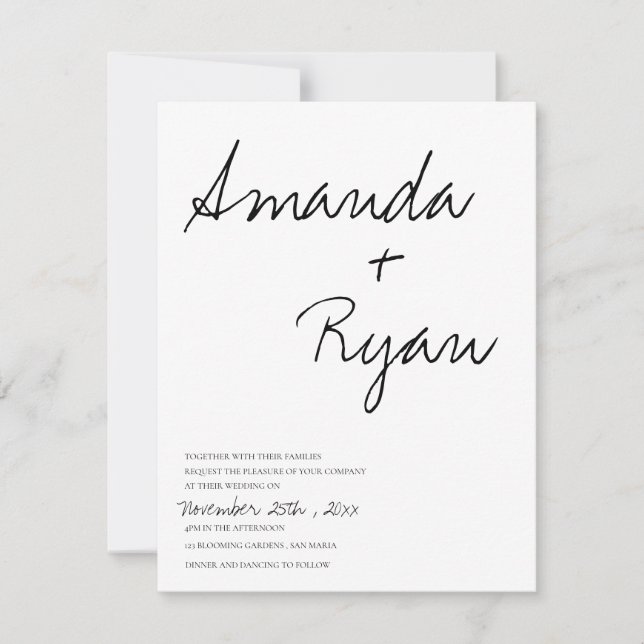 Minimalist | Elegant Script Black & White Wedding Invitation (Front)