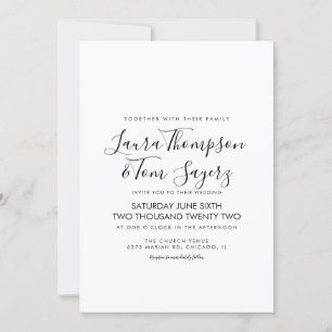 Minimalist Elegant Script Black White Wedding Invitation