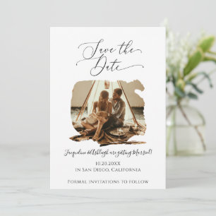 Minimalist Elegant Script Brush Stroke Frame Photo Save The Date