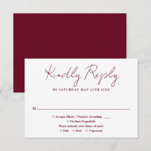 Minimalist Elegant Script Burgundy Red Wedding RSVP Card