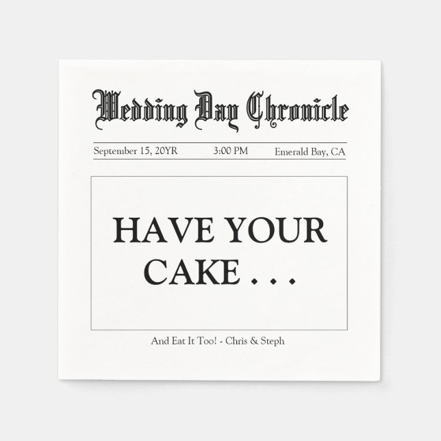 Minimalist Elegant Script Custom Wedding Reception Napkin (Front)