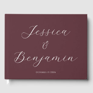 Minimalist Elegant Script Customisable Burgundy Guest Book