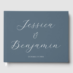 Minimalist Elegant Script Customisable Dark Blue Guest Book