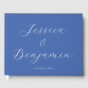 Minimalist Elegant Script Customisable French Blue Guest Book