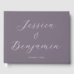 Minimalist Elegant Script Customisable Plum Purple Guest Book