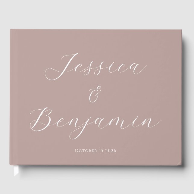 Minimalist Elegant Script Dusty Mauve Customisable Guest Book (Front)