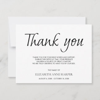 Minimalist Elegant Script Funeral Thank You Card