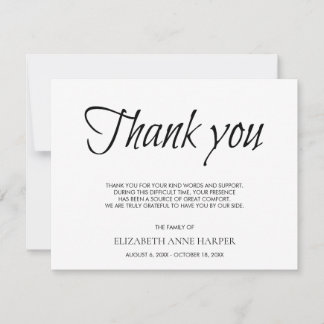 Minimalist Elegant Script Funeral Thank You Card