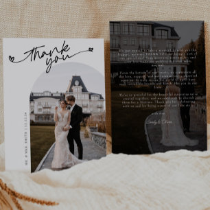 Minimalist Elegant Script Heart Photo Wedding Thank You Card
