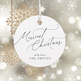 Minimalist Elegant Script Merriest Christmas Favour Tags