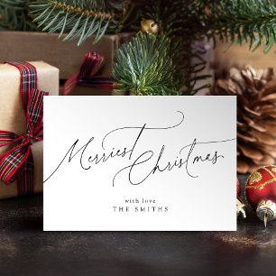 Minimalist Elegant Script Merriest Christmas Holiday Card