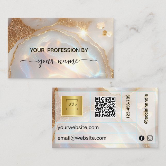 Minimalist Elegant script Opal Stone Business Card (Front/Back)