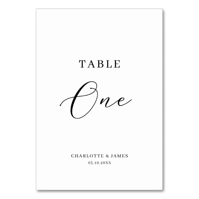 Minimalist Elegant Script Table One Table Number (Front)